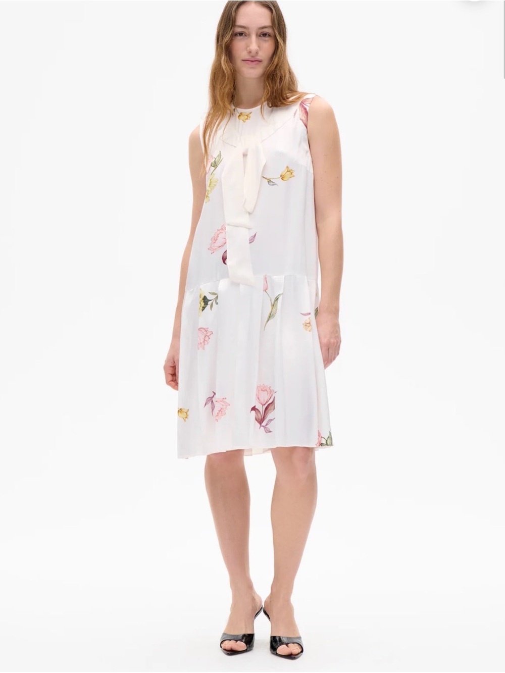 Baum und pferdgarten Sleeveless White Floral Tie-Neck Midi Dress size 12 NWT